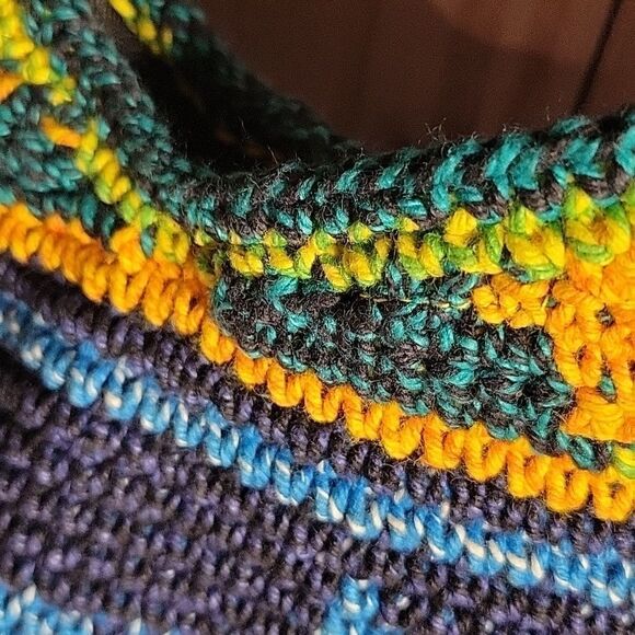 Artisan Crochet Fair Isle Southwestern multi Colored Crossbody Bag Cotton Boho - Picture 2 of 9